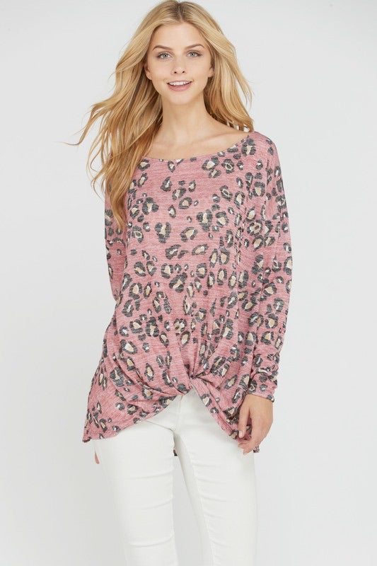 Long Sleeve Animal Print Twist Top