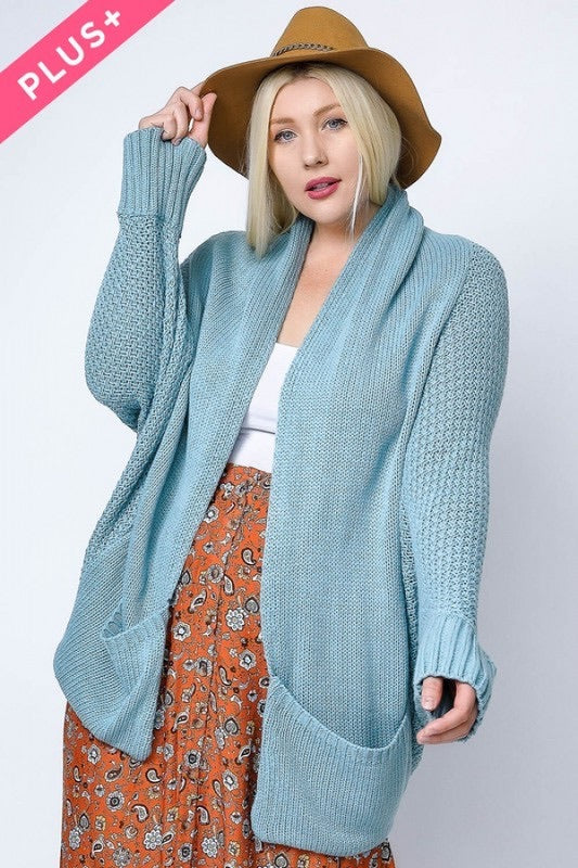 PATTERN KNIT DOLMAN SLEEVE CARDIGAN TEAL