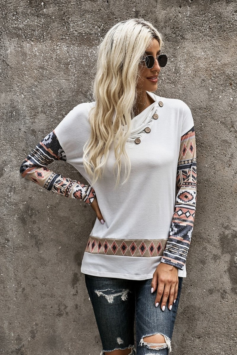 Southwest Sleeve Button Detail Top