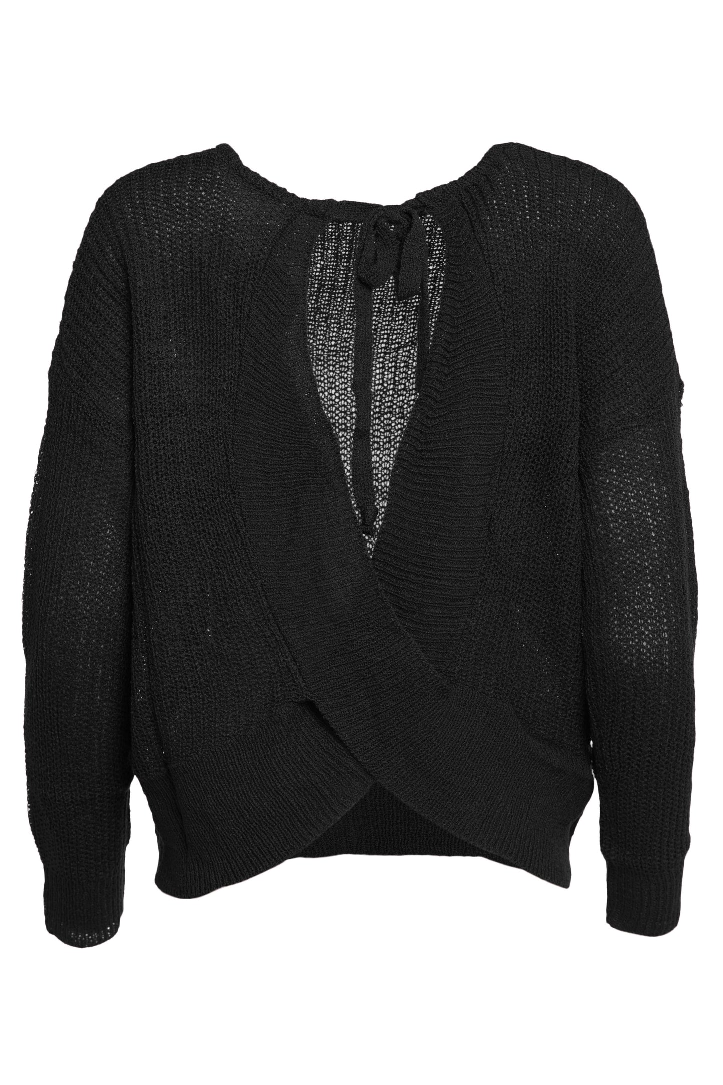 Cross Back Loose Knit Black Sweater Shoulder Tie