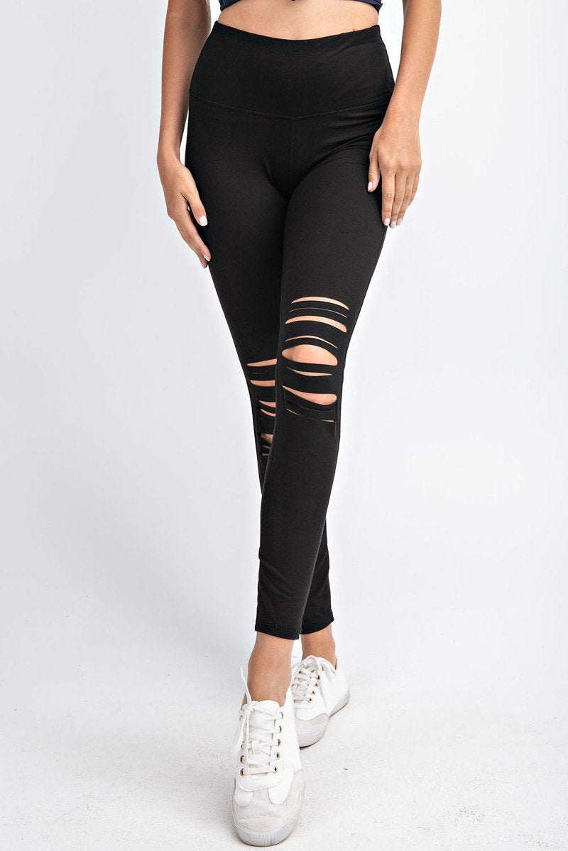 Laser Cut Yoga Leggings Solid Black