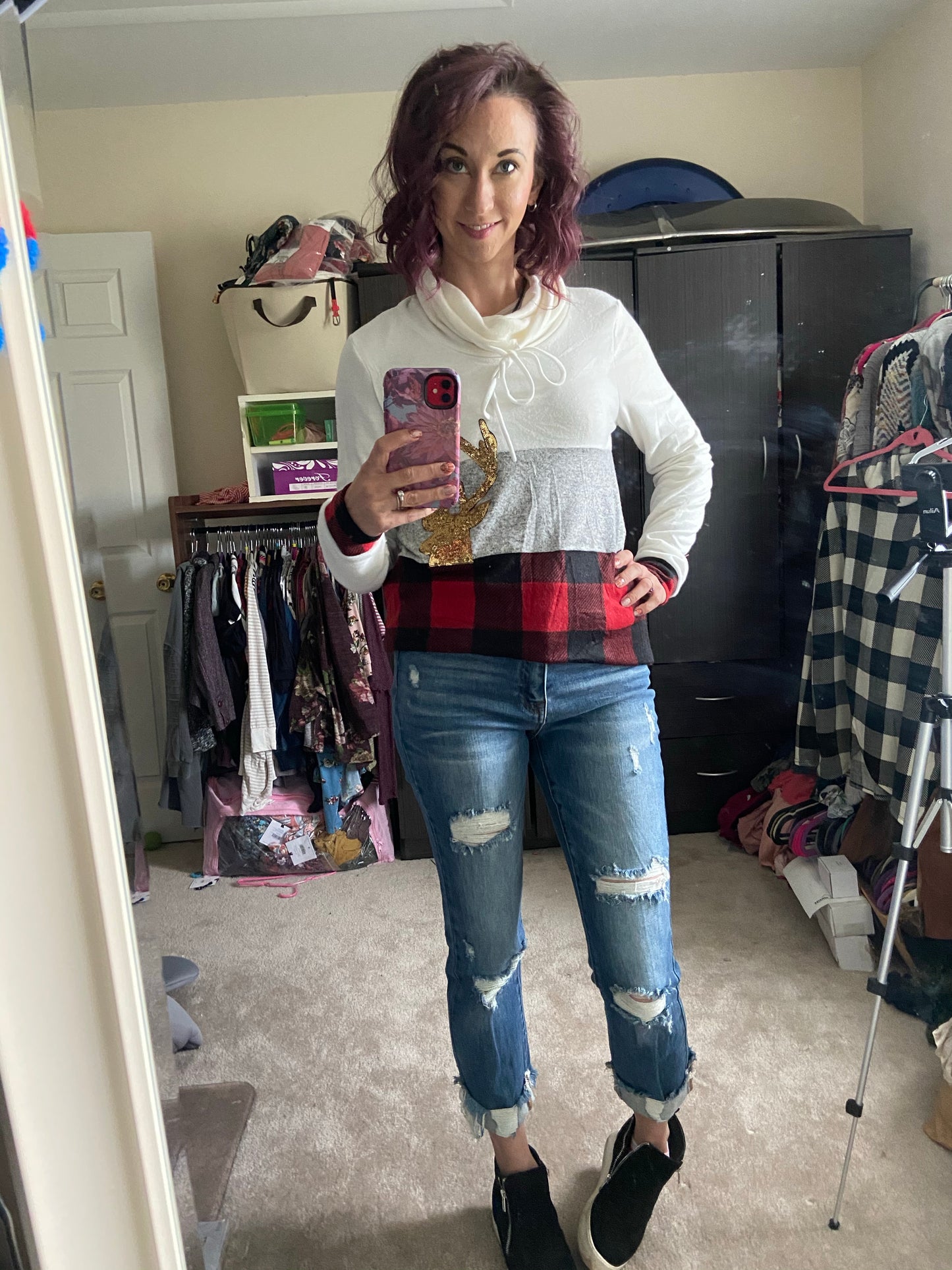 Risen Distressed Turn Back Cuff Straight Leg Jeans