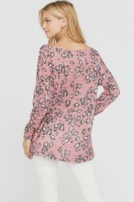 Long Sleeve Animal Print Twist Top