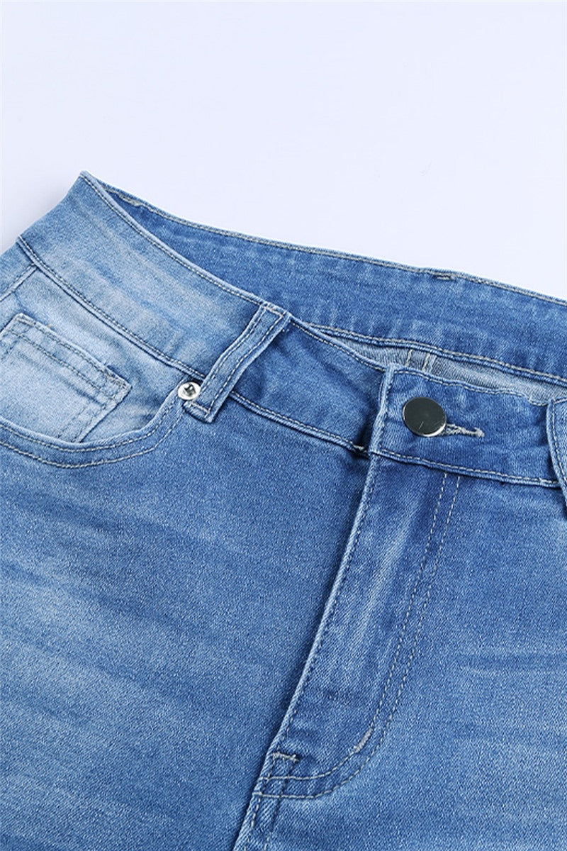 Faded Distressed High Rise Jeans Denim