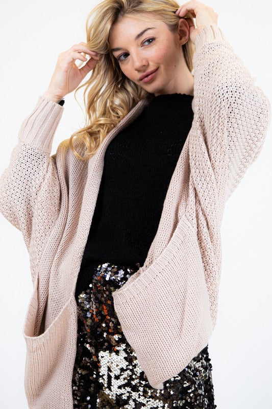 PATTERN KNIT DOLMAN SLEEVE CARDIGAN BEIGE