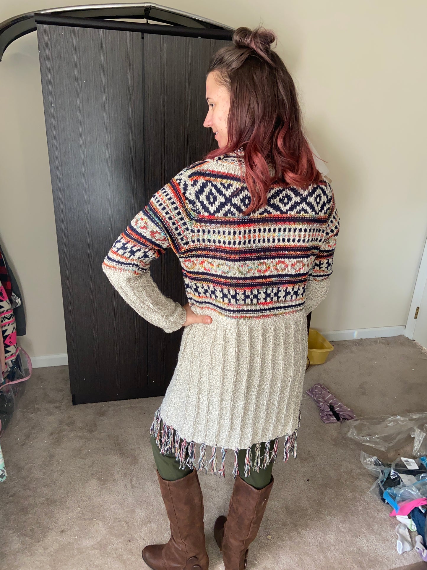 Patterned Knitted Tassel Sweater Cardigan