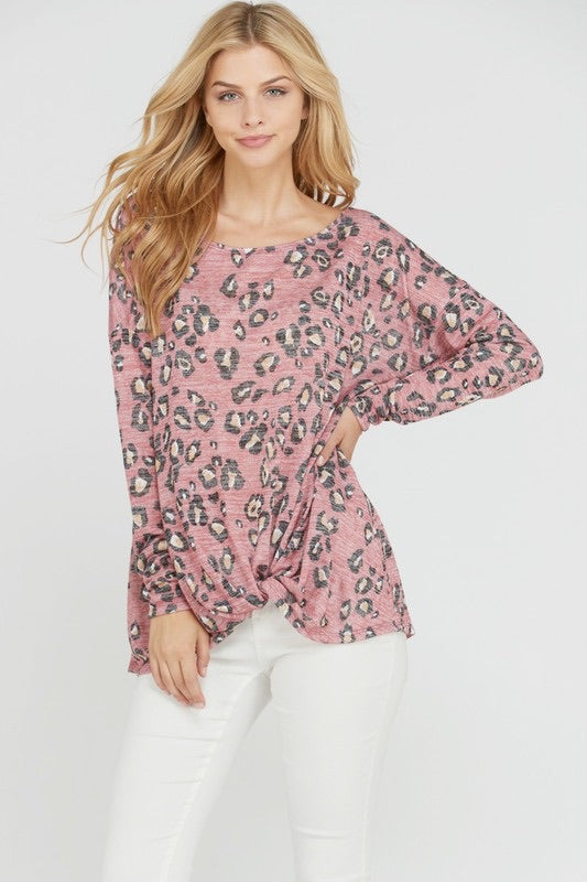 Long Sleeve Animal Print Twist Top