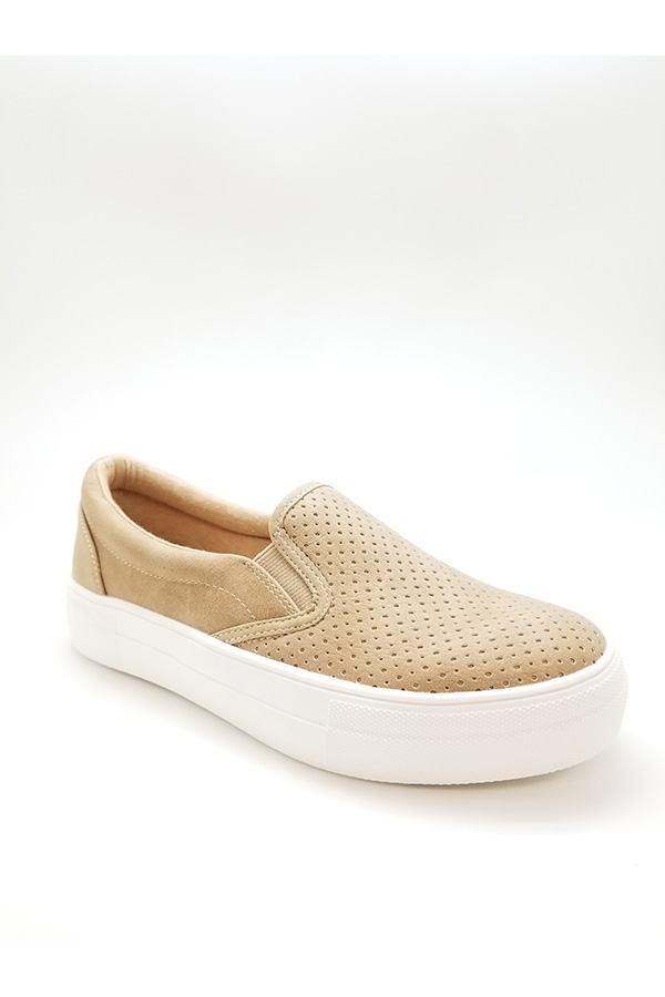 Neubuck Sneaker Flat Camel Faux Leather Shoe