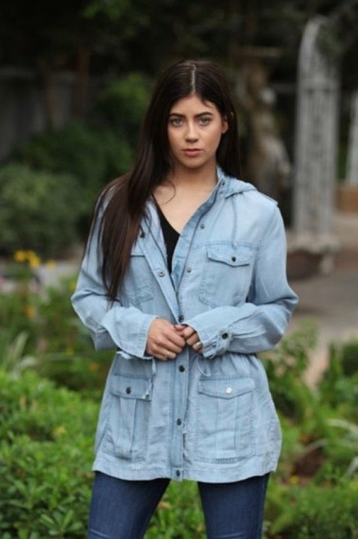 Vintage Wash Lightweight Utility Jacket Light Denim