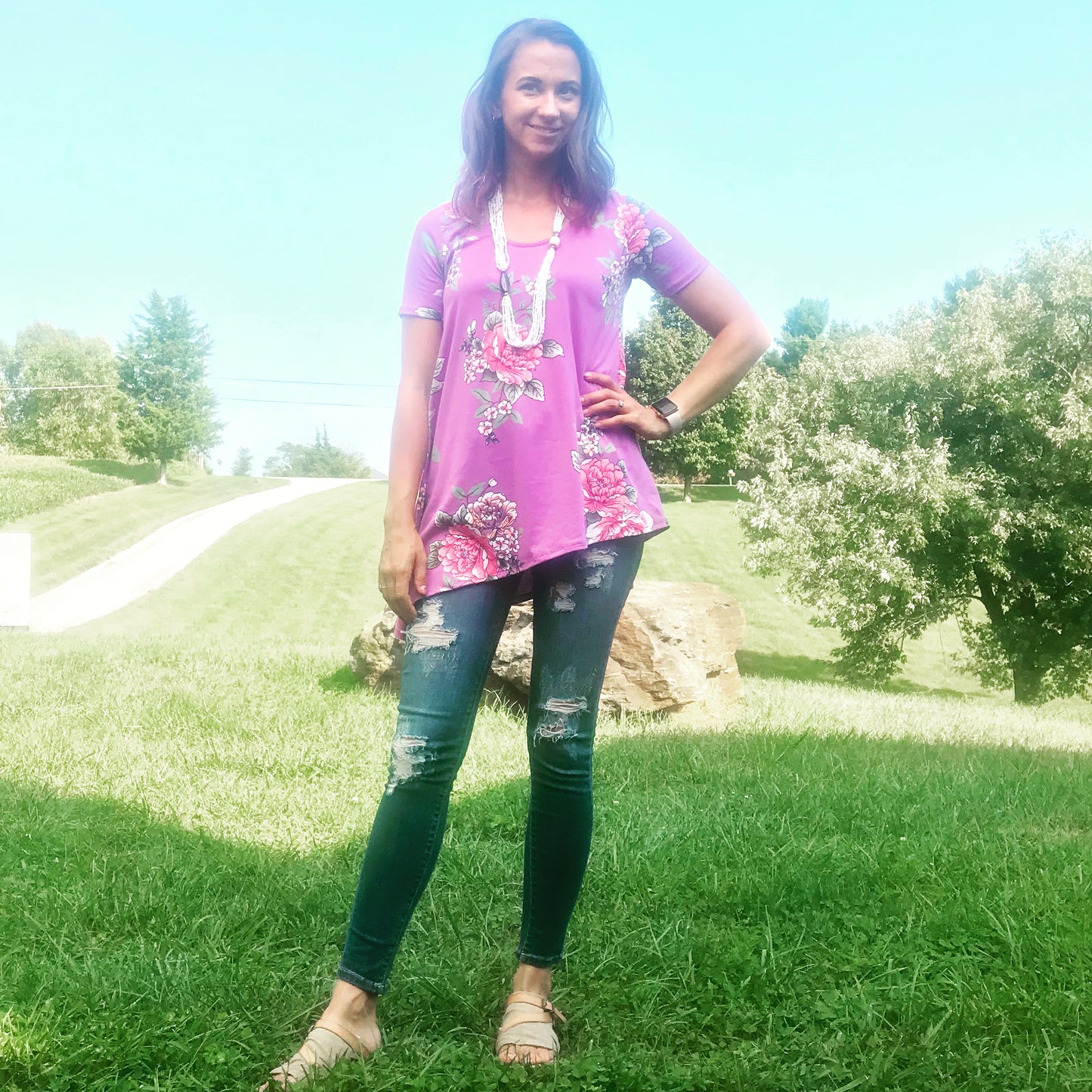 Asymmetrical Top Scoop Neck Lilac Floral