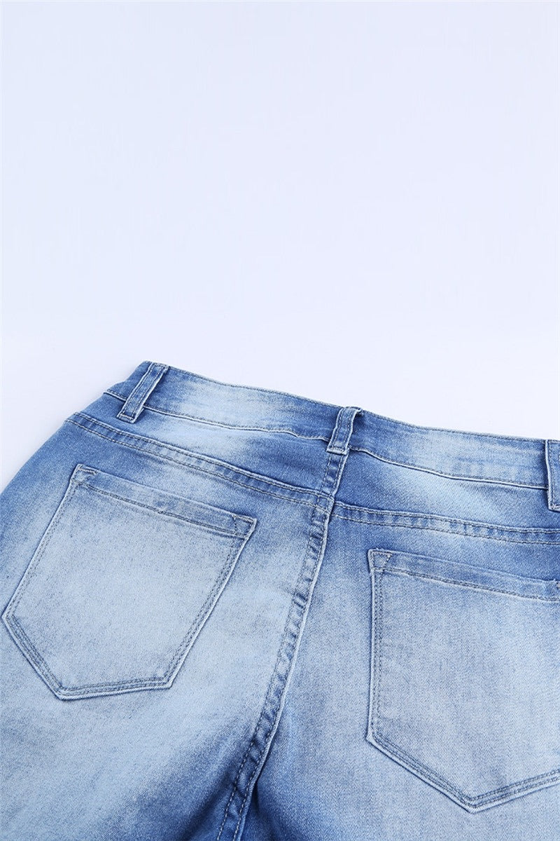 Faded Distressed High Rise Jeans Denim