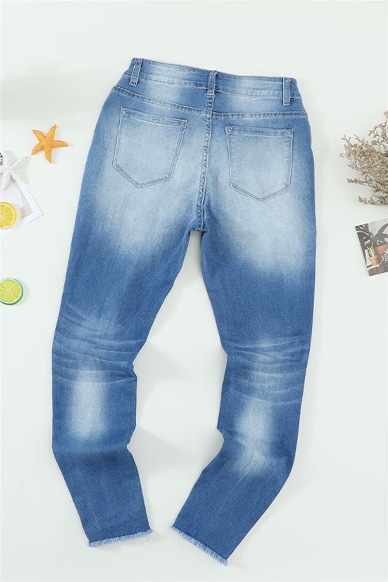 Faded Distressed High Rise Jeans Denim
