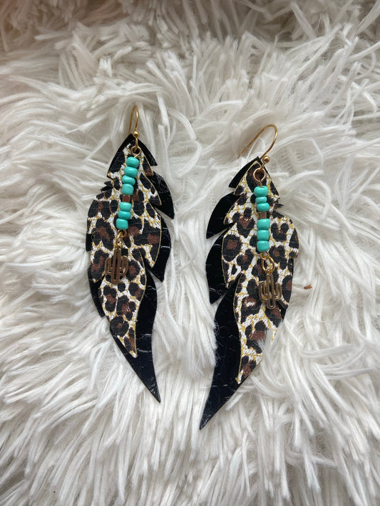 Leopard Feather Turquoise Charm Double Layer Earrings