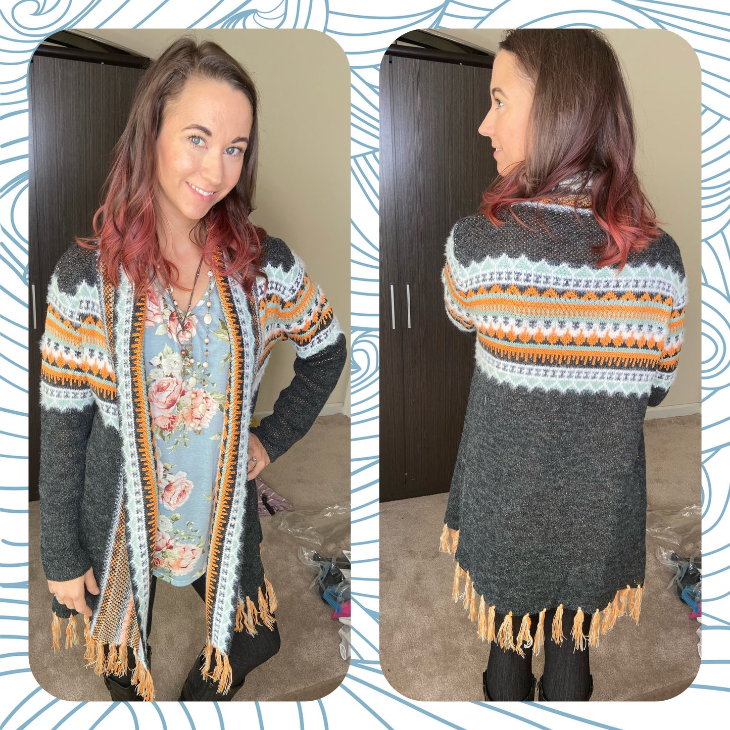 Black Patterned Knitted Tassel Sweater Cardigan