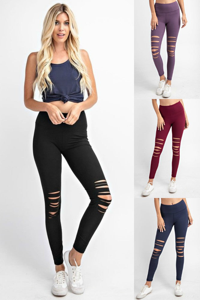 Laser Cut Yoga Leggings Solid Black