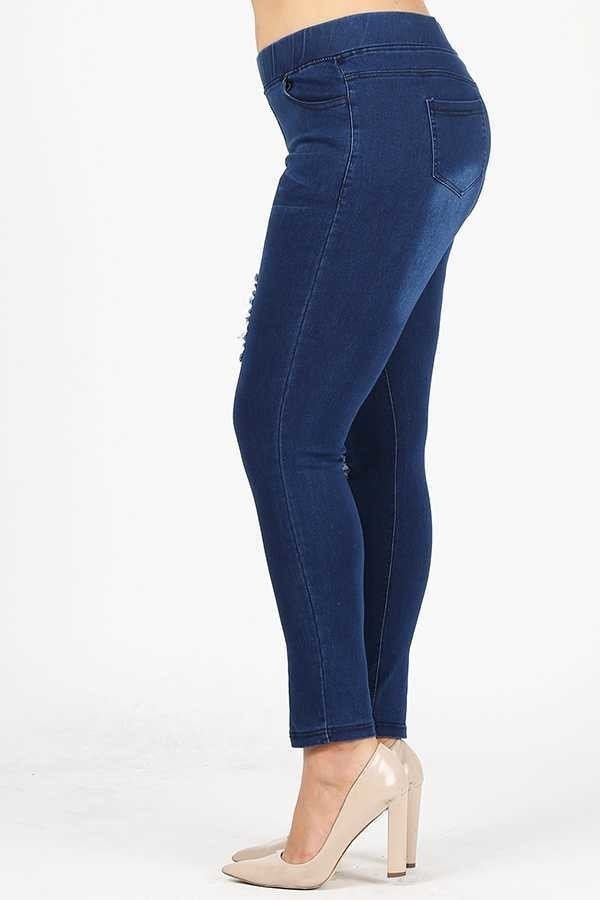 Solid Denim Distressed Stretch Jeggings PLUS