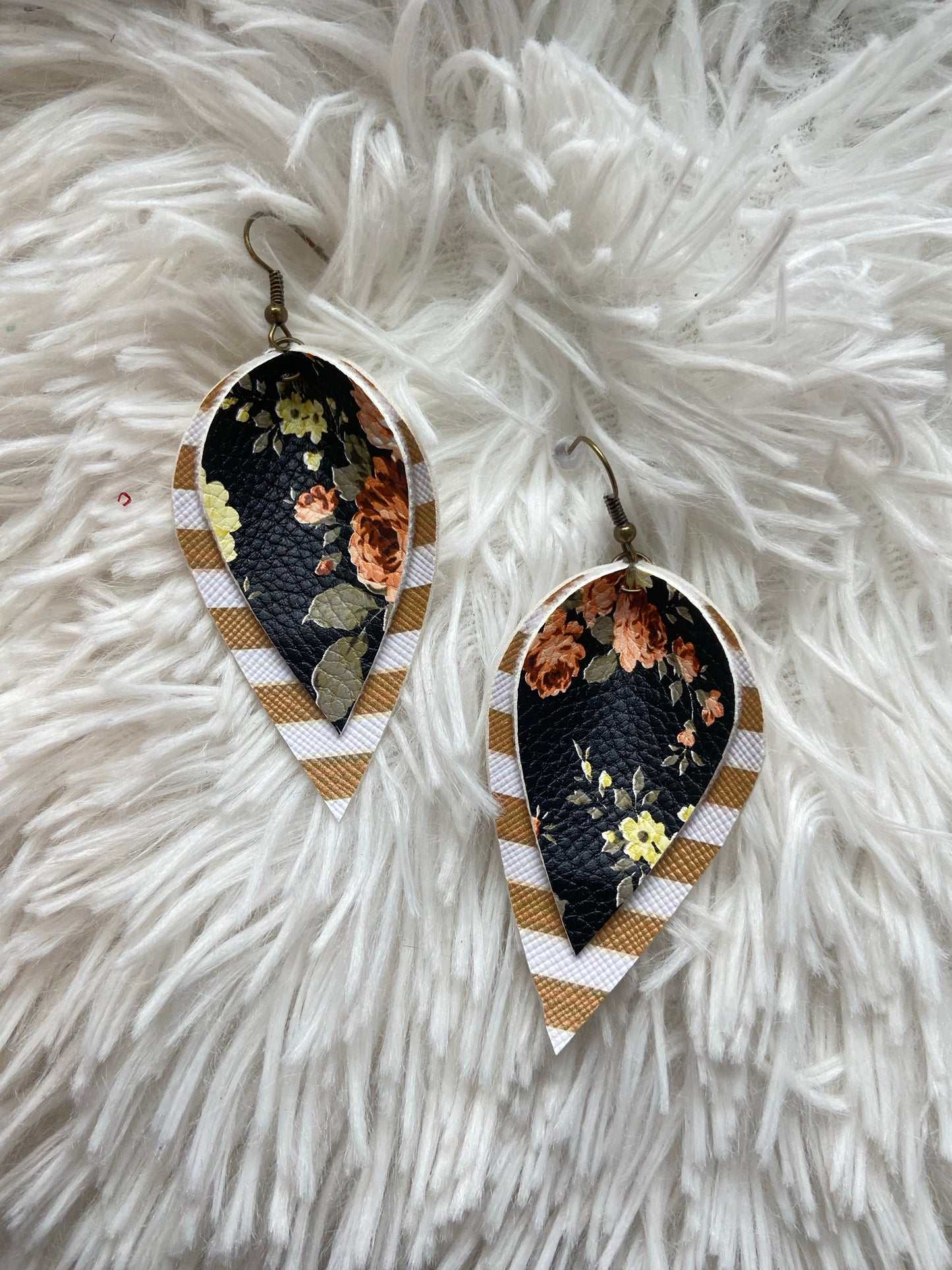 Striped Floral Double Layer Earrings