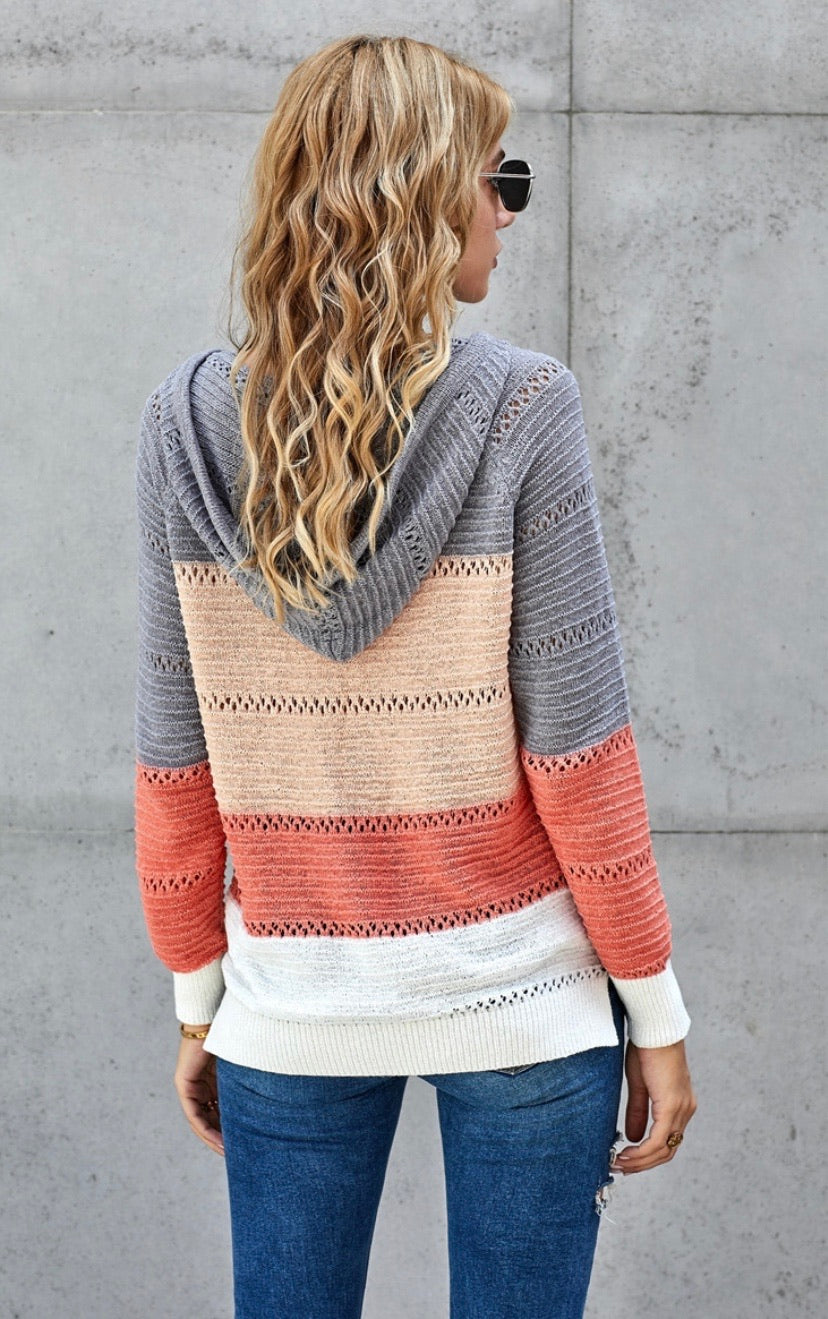 Bonfire Knit Hoodie Coral