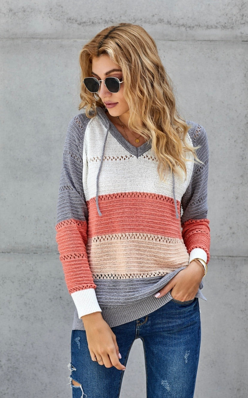 Bonfire Knit Hoodie Coral