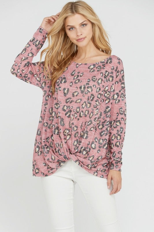 Long Sleeve Animal Print Twist Top