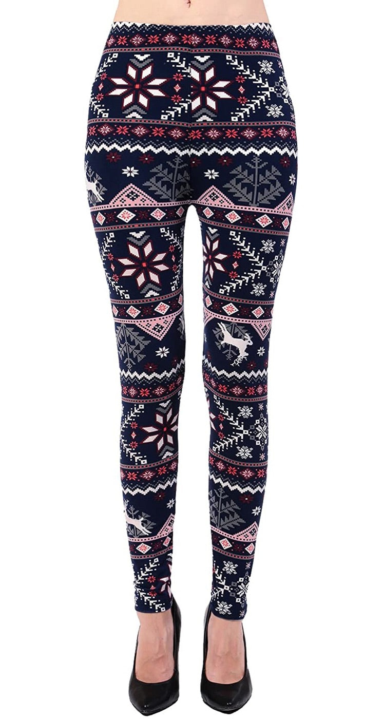 Black Fair Isle Buttery Soft Holiday Legging Plus