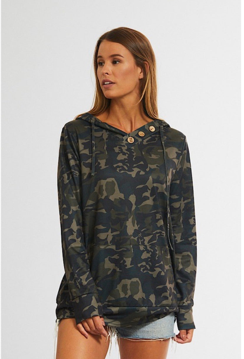 Camo Print Pocket Hoodie