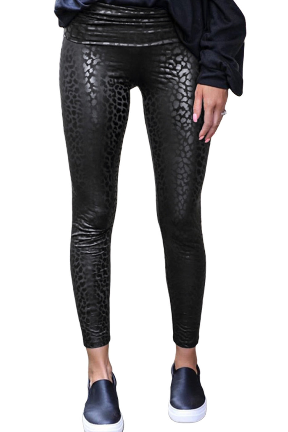 Black Shiny Leopard Textured Legging