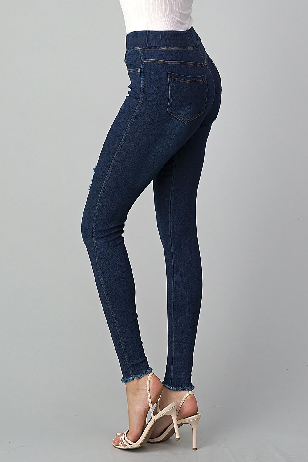 High Waist Distressed Raw Hem Stretch Denim Jeggings
