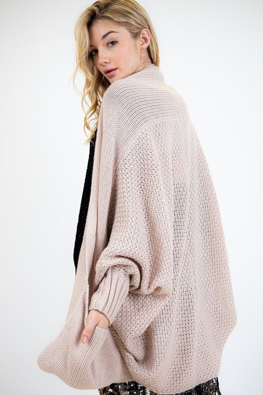PATTERN KNIT DOLMAN SLEEVE CARDIGAN BEIGE