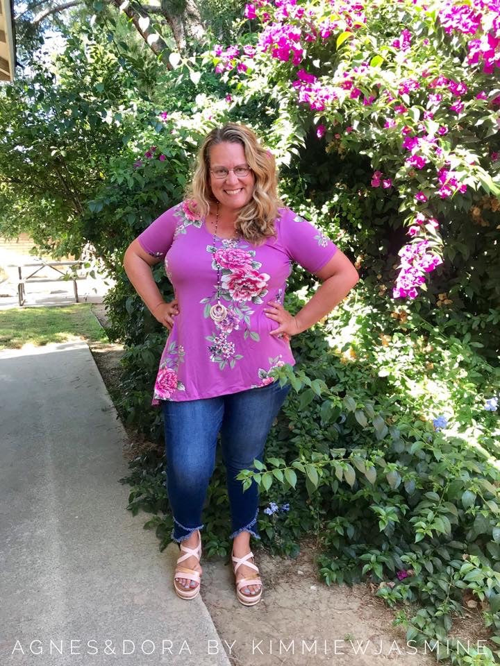 Asymmetrical Top Scoop Neck Lilac Floral