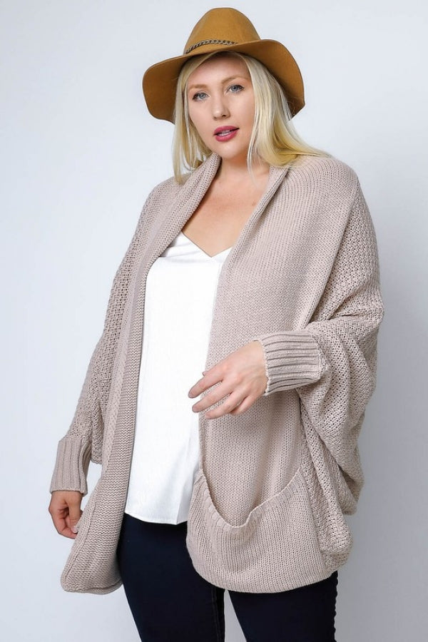 PATTERN KNIT DOLMAN SLEEVE CARDIGAN BEIGE