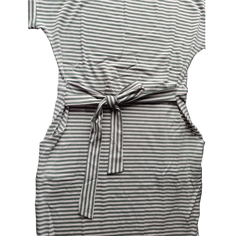 Casual Black Stripe Short Sleeve Cotton Dress
