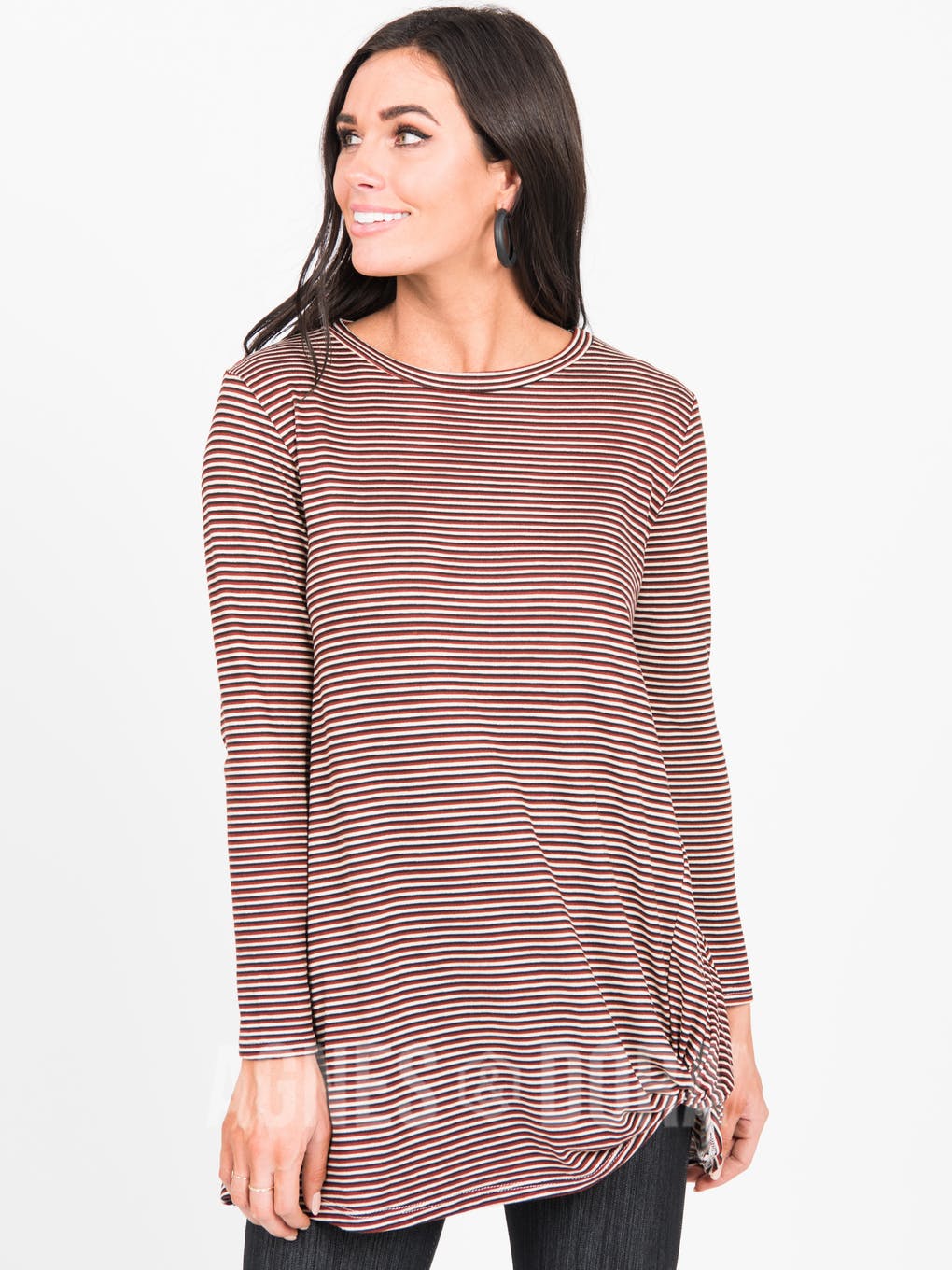 Side Knot Tunic Hacci Burgundy Stripe