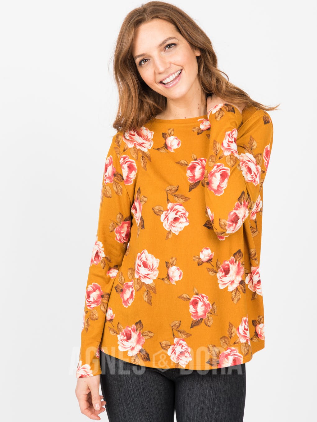 Cross Over Sweater Mustard Coral Floral