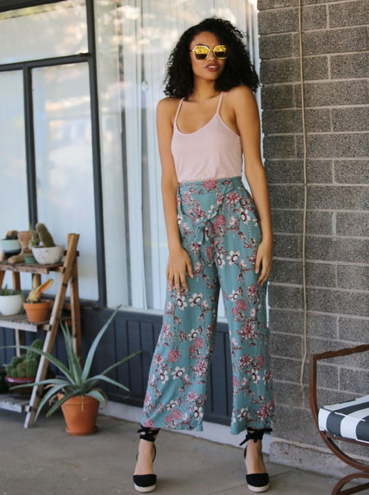 Wide Leg Pants Self Tie Waist