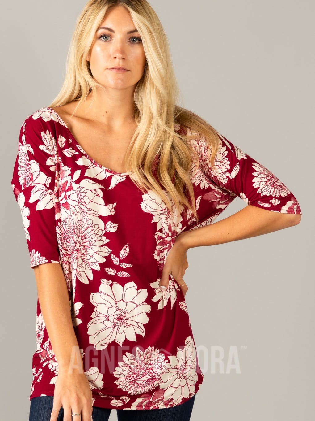 Urban Pullover Double V-Neck Magenta Ivory Floral