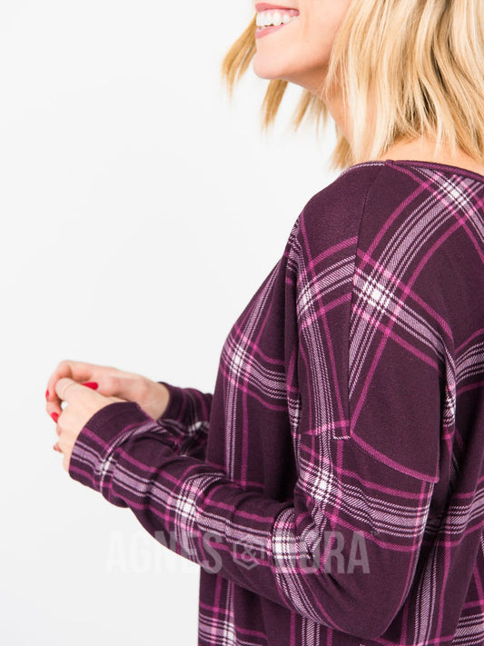 Urban Pullover Double V-Neck Plum/Mauve Plaid