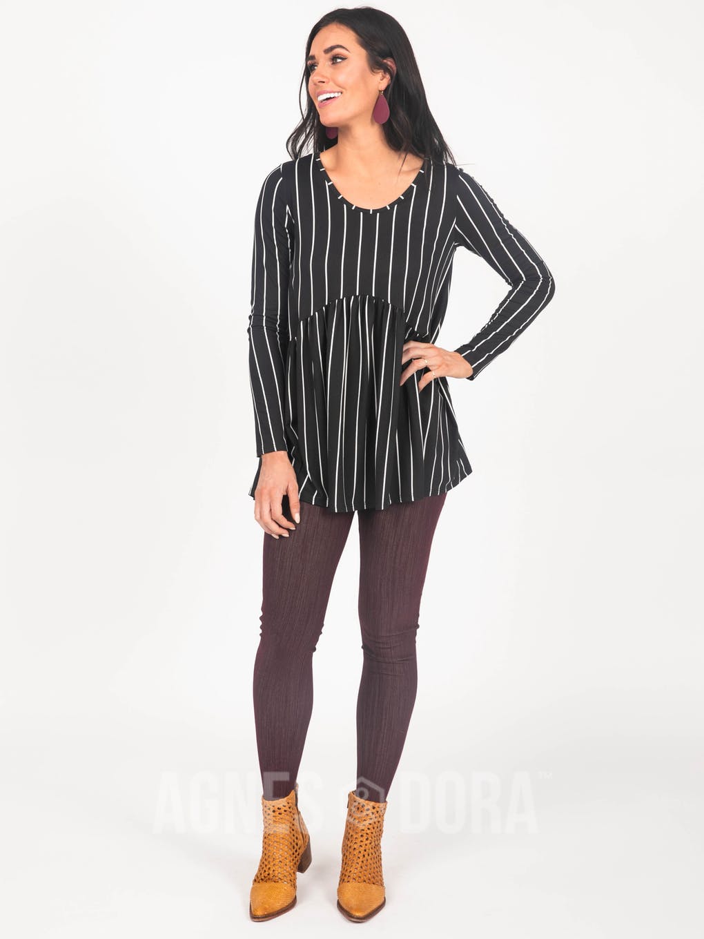 Muse Top Long Sleeve Black/White Vert Stripe