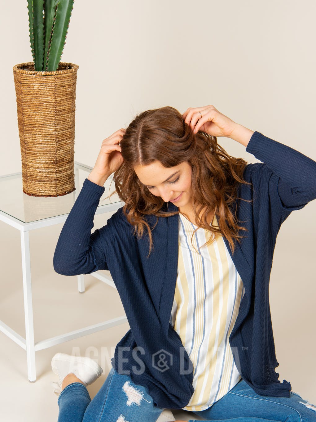 Open Front Thumbhole Cardi Navy