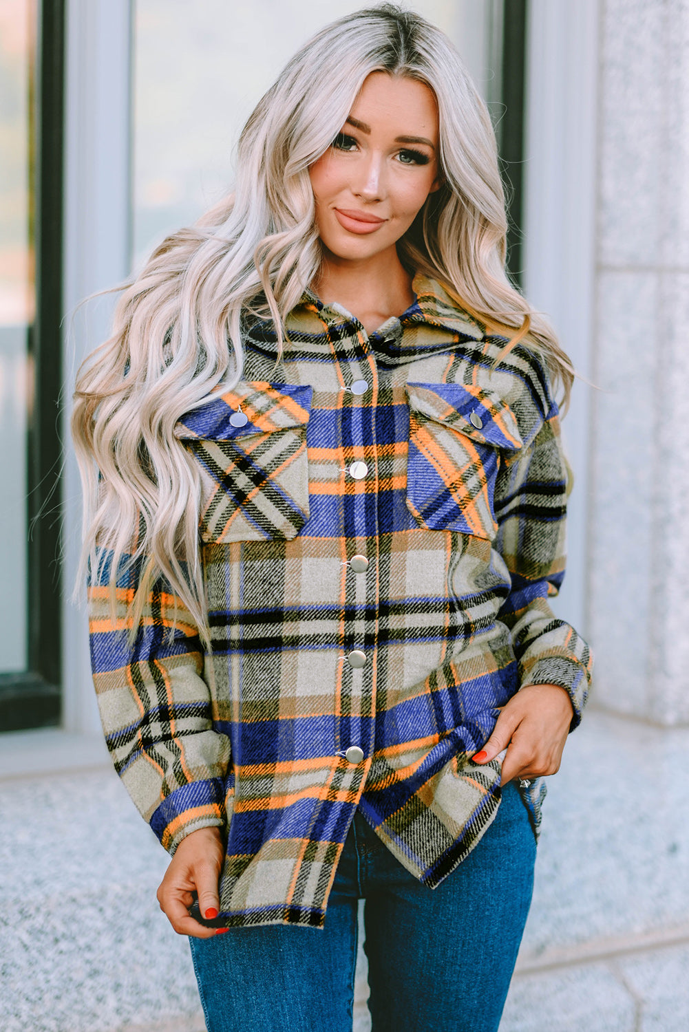 Plaid Pocketed Button Down Shacket