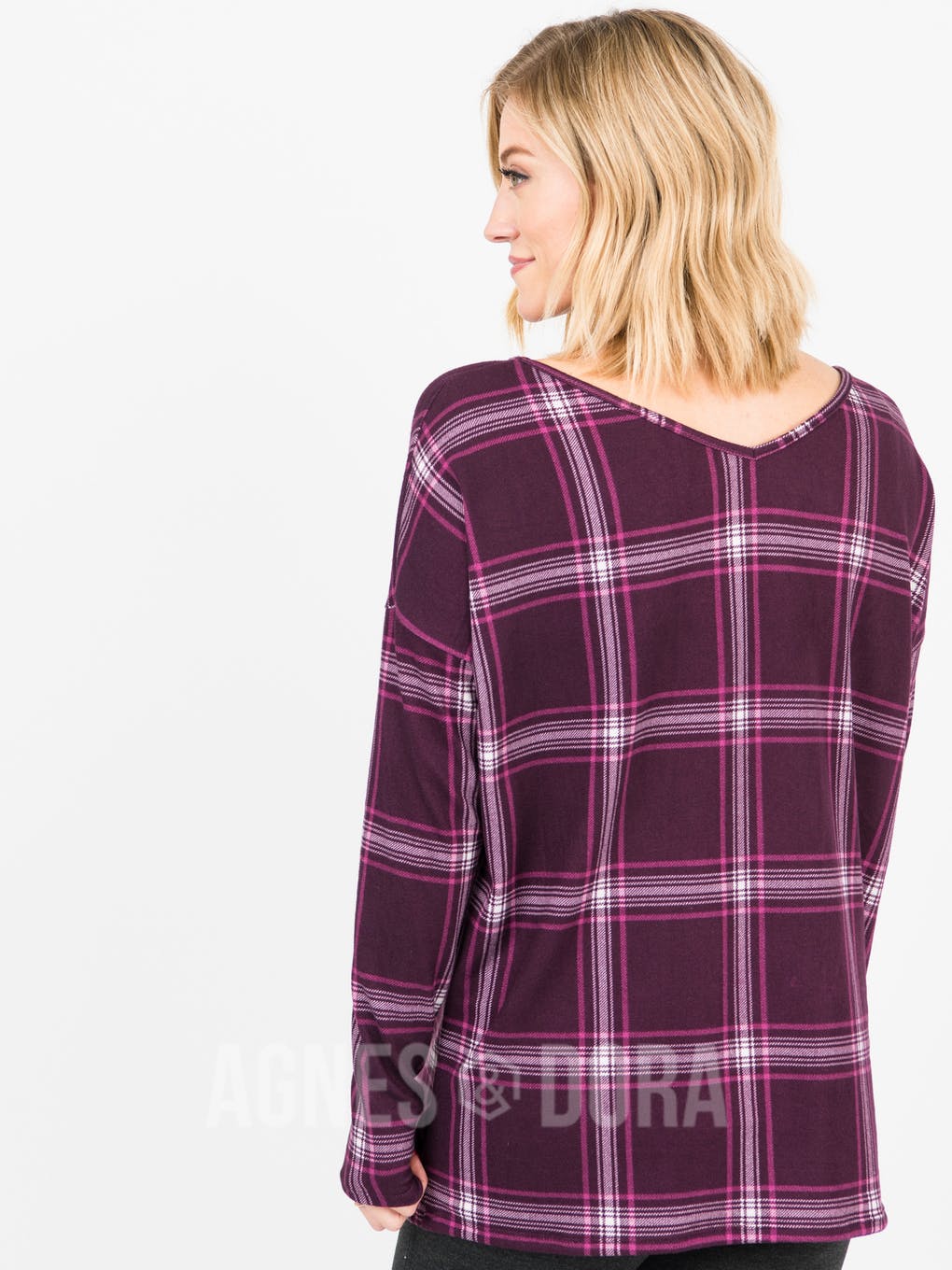 Urban Pullover Double V-Neck Plum/Mauve Plaid