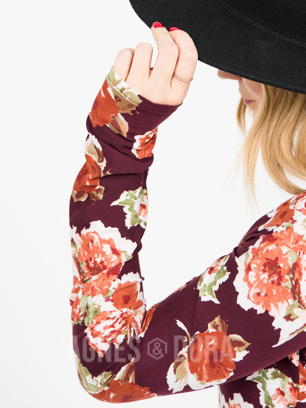 L/S Tee with Thumbhole Burgundy/Rose Floral