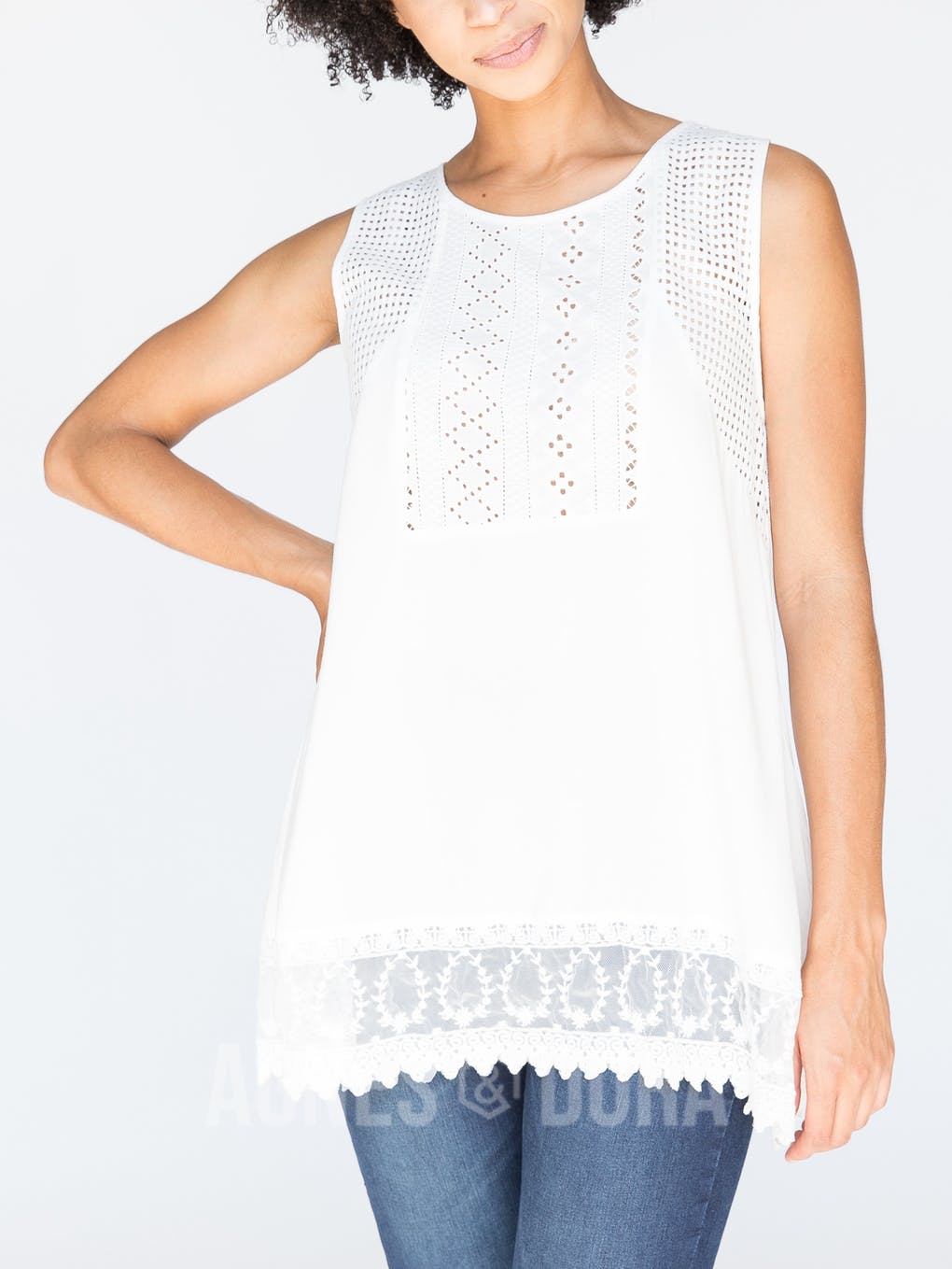 Woven Eyelet Tank White