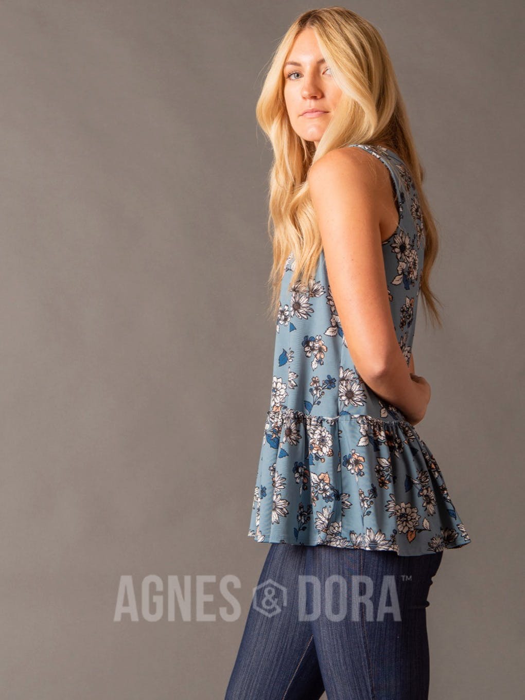 Relaxed Ruffle Tank Chambray/Blush Floral