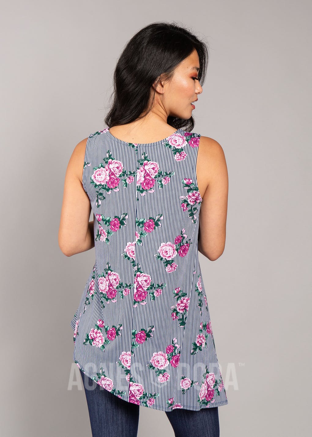 Asymmetrical Tank Navy/Plum Stripe Floral