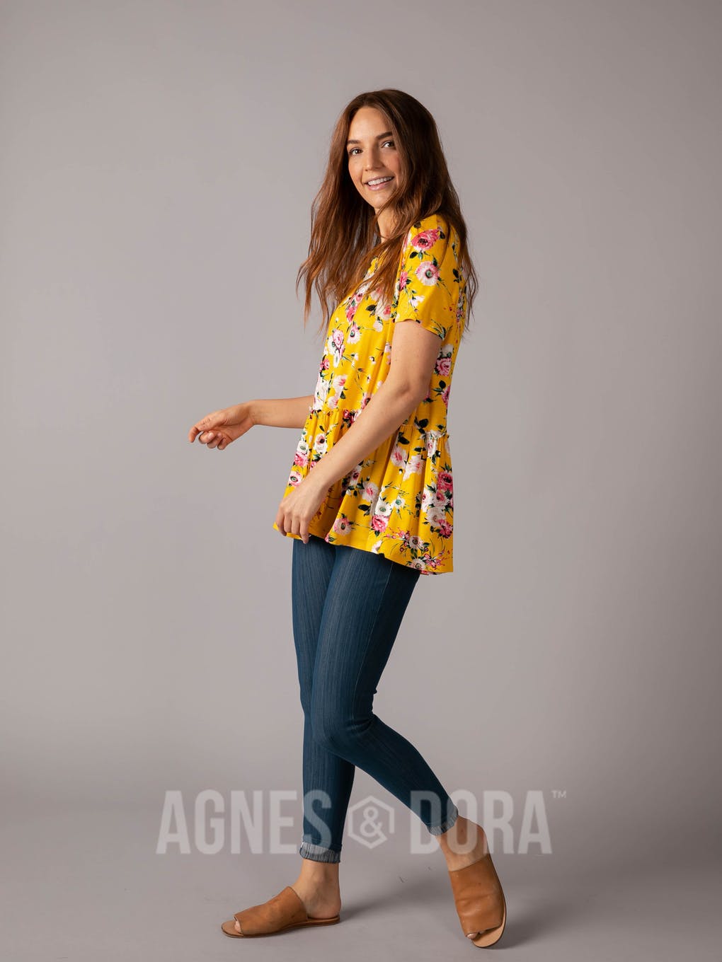 Relaxed Ruffle Tee Yellow/Coral Floral