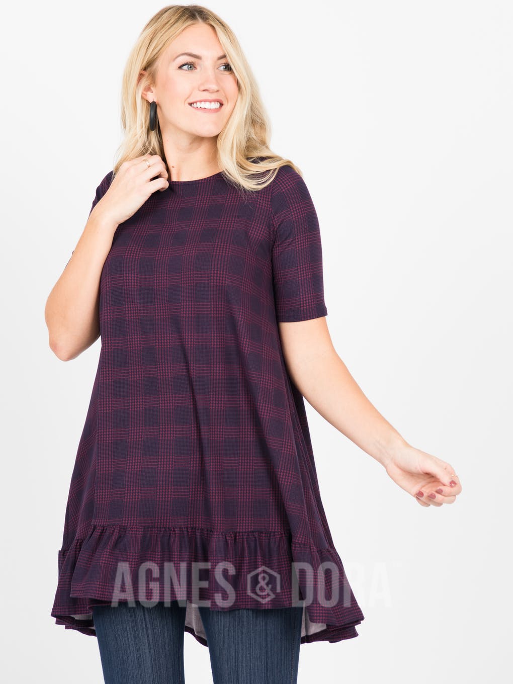 Ruffle Tunic Burgundy/Navy