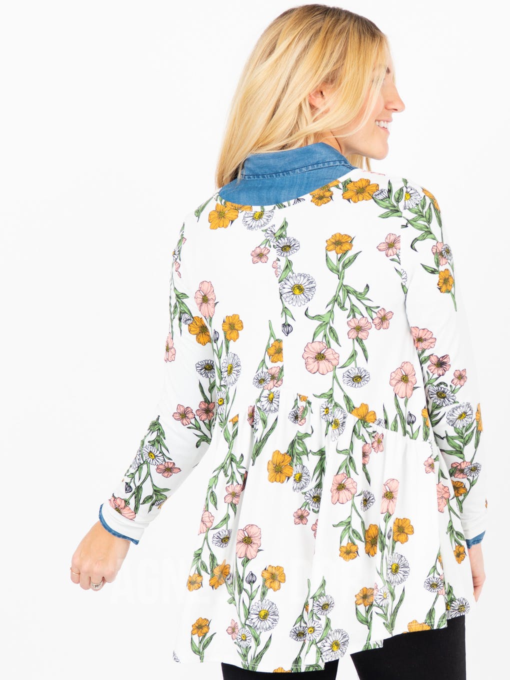 Muse Top Long Sleeve Ivory/Coral Floral