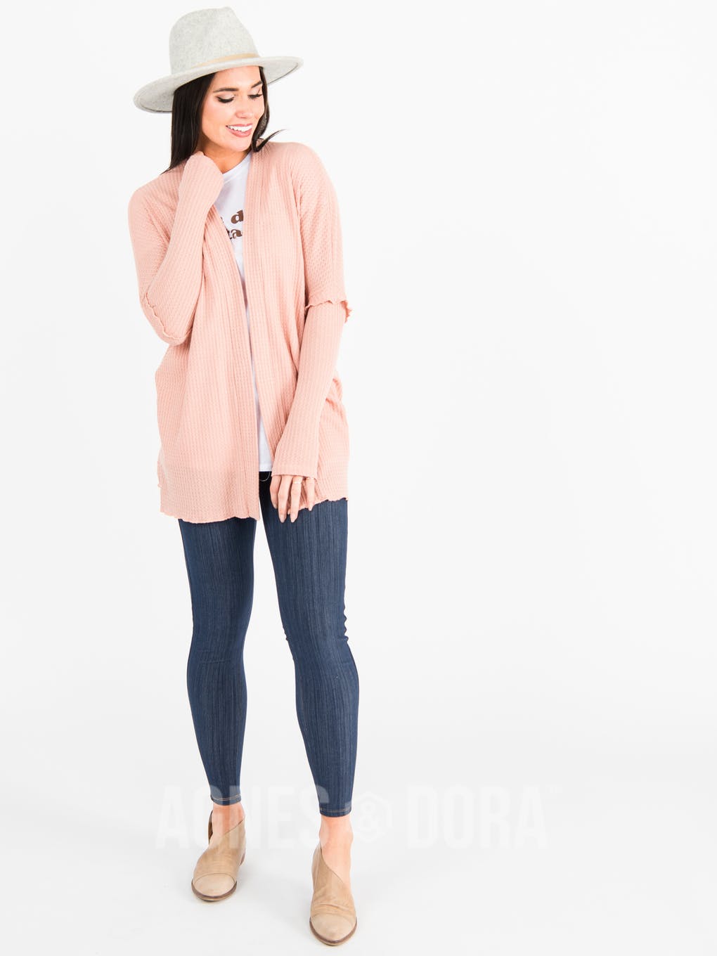 Open Front Thumbhole Cardi Peach