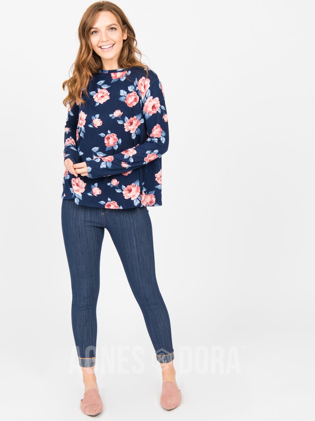 Cross Over Sweater Navy Blush Floral
